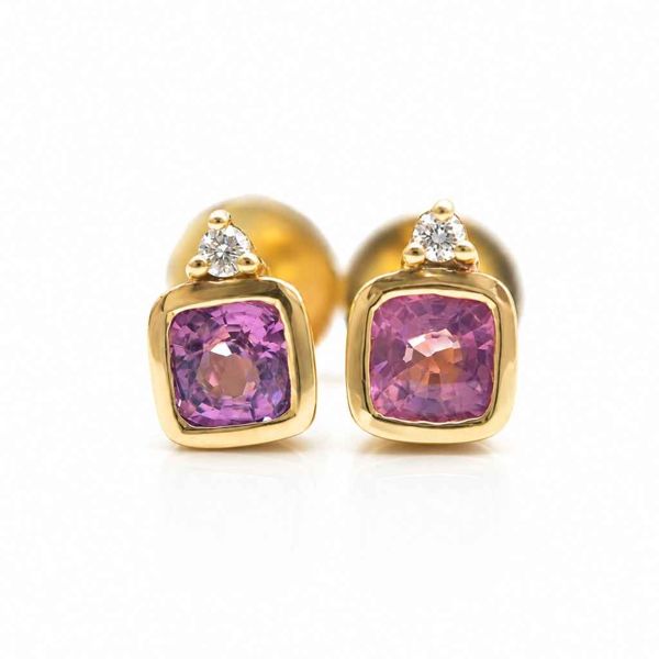 14K Gold Pink Spinel & Diamond Stud Earrings