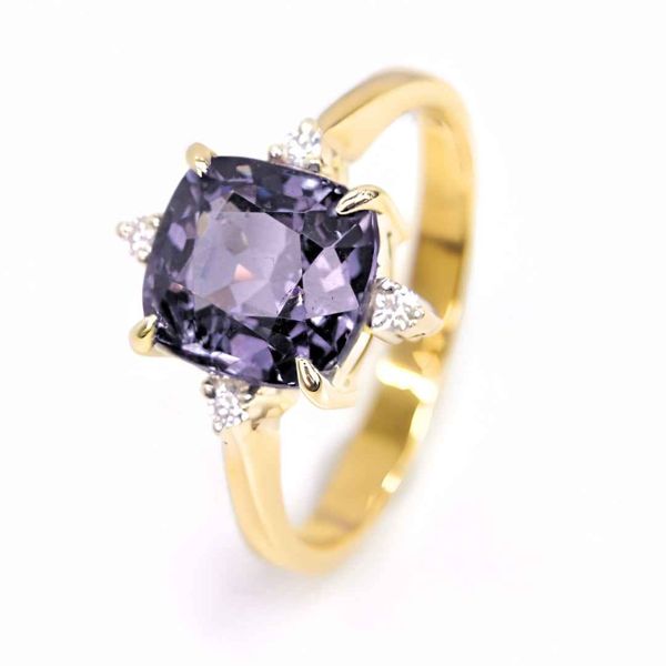The Sofia: Lavender Grey Spinel Engagement Ring with Natural Diamonds in 14k Gold